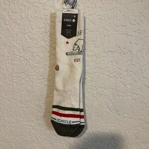 STANCE CALIFORNIA REPUBLIC 1 PR CREW SOCKS NEW OFF WHITE‎ CUSHIONED SIZE MEDIUM